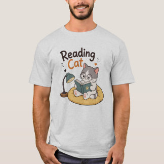 Läsande Katt Söt Bokälskare Katt Läs Bok Illustrat T Shirt