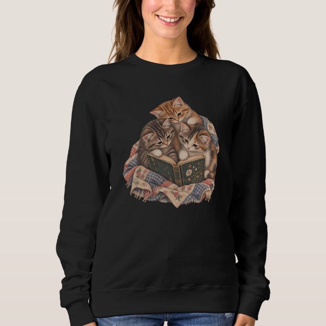 Läsande Katter | Katt Bok Stack, Mysig Plaid  T Shirt (Framsida)