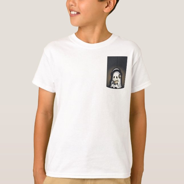 Läsande spöke med hörlurar barn t shirt (Framsida)