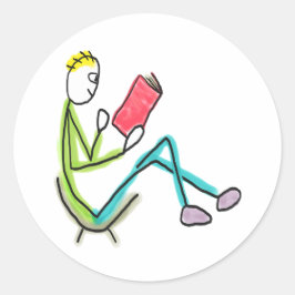 Läsande Stickman Runt Klistermärke