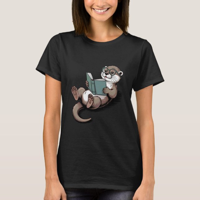 Läsande utter söt bok älskare djur konst för smart t shirt (Framsida)