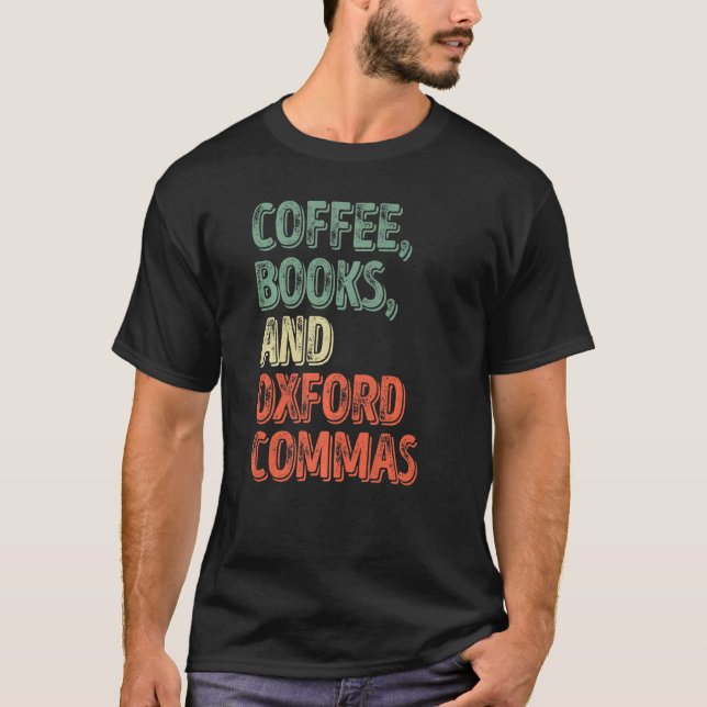Läsare kaffe Bokar och Oxford kommas T Shirt (Framsida)