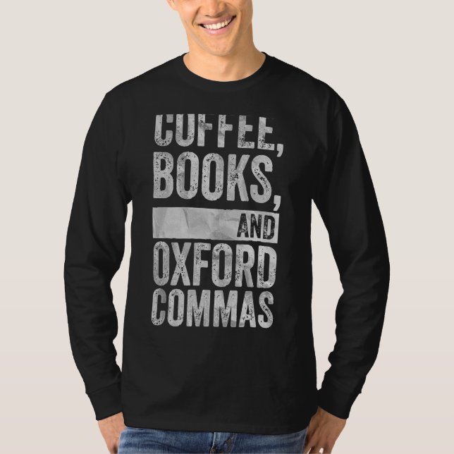 Läsare kaffe Bokar och Oxford kommas T Shirt (Framsida)