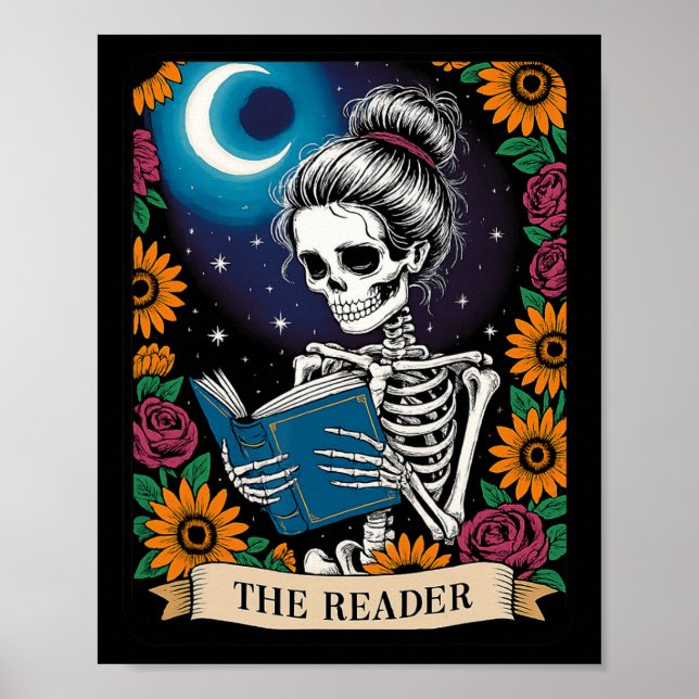 Läsarens Tarot Card (lätt) Bok Älskare Skeleton Re Poster (Framsidan)