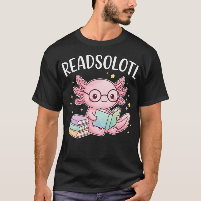 Läsaxolotl Söt Axolotl Läsbok T Shirt (Framsida)