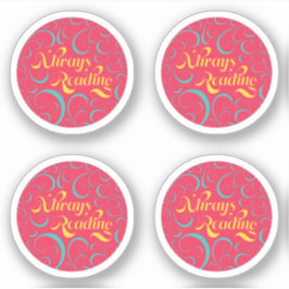 Läser alltid | Blått ljus Rosa Gult och snurra Klistermärken