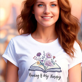 Läser är min terapi, Boho Wildblomma och Bok T Shirt