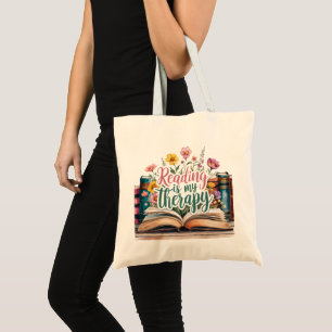 Läser är min Therapy Wildblomma Bok Bag Tygkasse