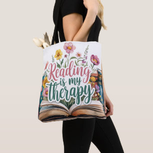 Läser är min Therapy Wildblomma Bok Bag Tygkasse