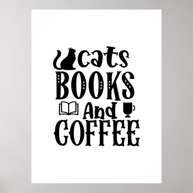 Läser Art Cats böcker och kaffe Poster (Framsidan)