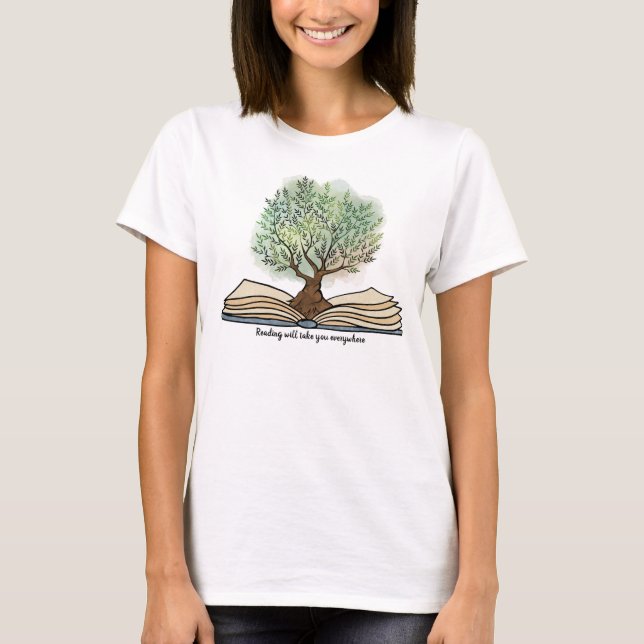 Läser bok blomstra träd personlig t shirt (Framsida)