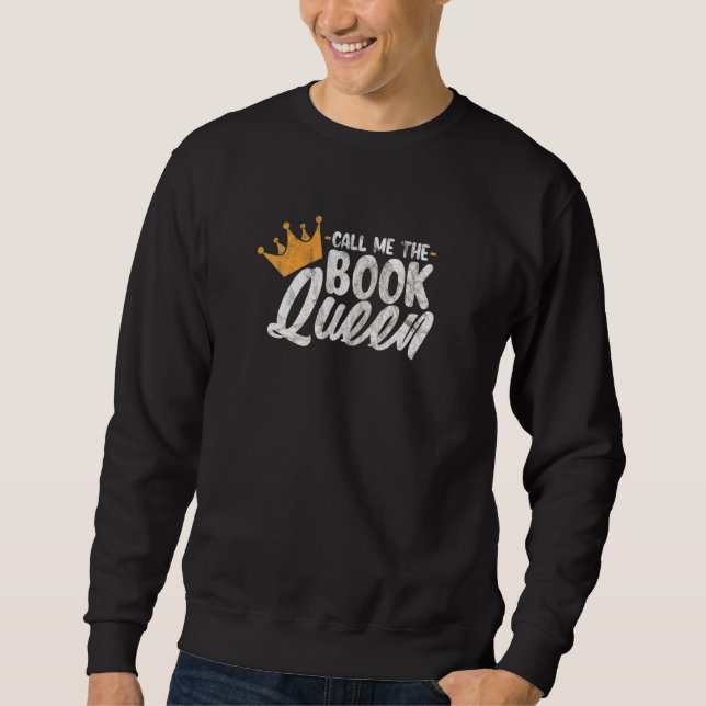 Läser Bok Queen Reader Bookworm Bokar Distress Lång Ärmad Tröja (Framsida)