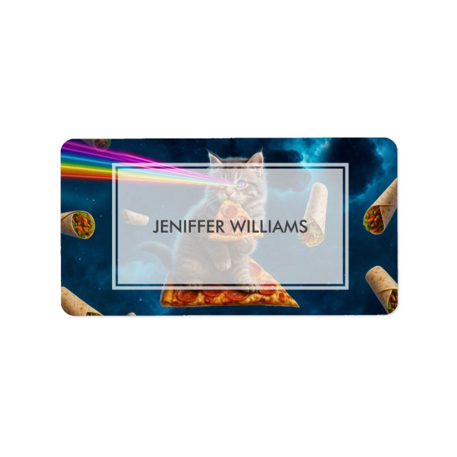 Laser Cat Pizza Party Adressetikett (Framsidan)