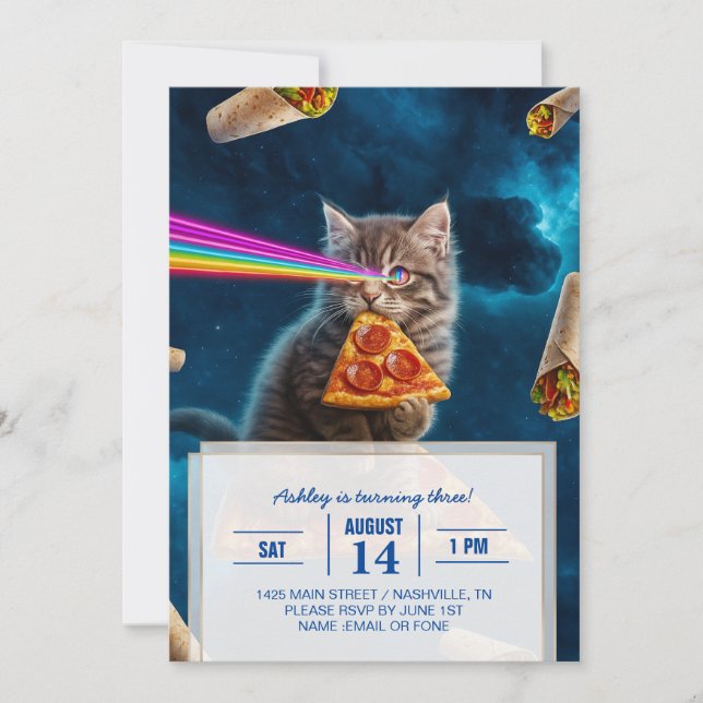 Laser Cat Pizza Party Inbjudningar (Framsida)