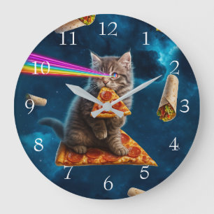 Laser Cat Pizza Party Stor Klocka