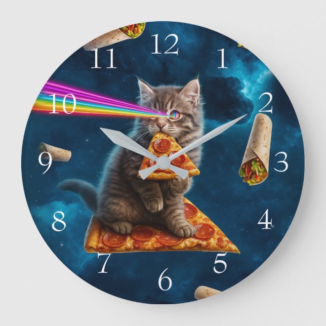 Laser Cat Pizza Party Stor Klocka (Framsida)