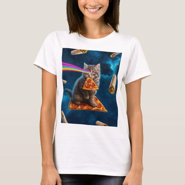 Laser Cat Pizza Party T Shirt (Framsida)