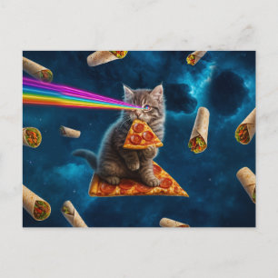 Laser Cat Pizza Party Vykort