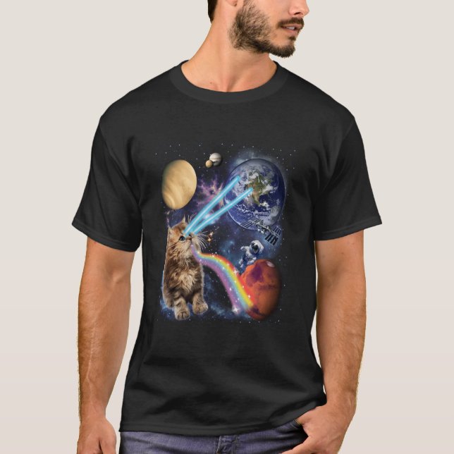 Laser Cat Space-katt Kitten Laser Ögon T Shirt (Framsida)
