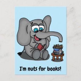 Läser elefant: Jag är Nöt för Bokar Vykort