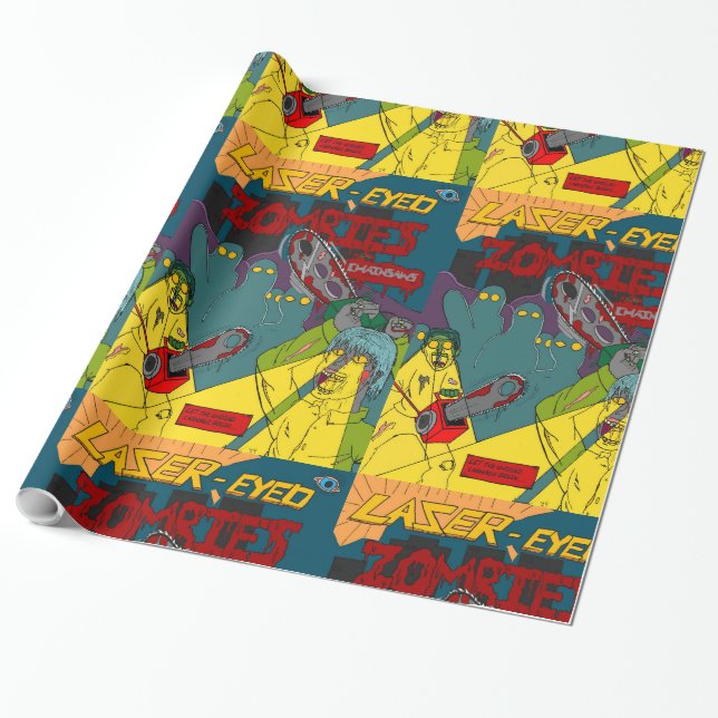 Laser-Eyed Zombies med Chainsaws Wrapping Papper Presentpapper (Utrullad)
