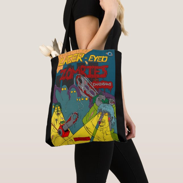 Laser-Eyed Zombies with Chainsaws Tote Bag Tygkasse (Närbild)