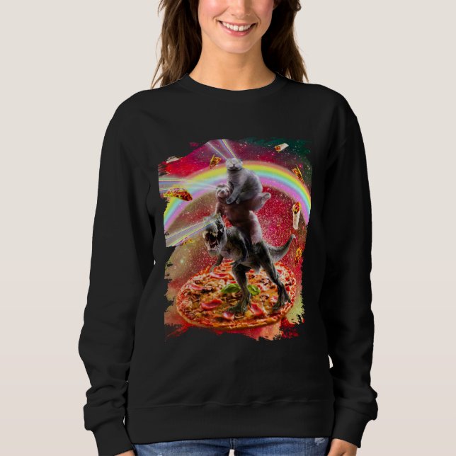 Laser Eyes Space Cat On Sloth Dinosaur  Rainbow T Shirt (Framsida)