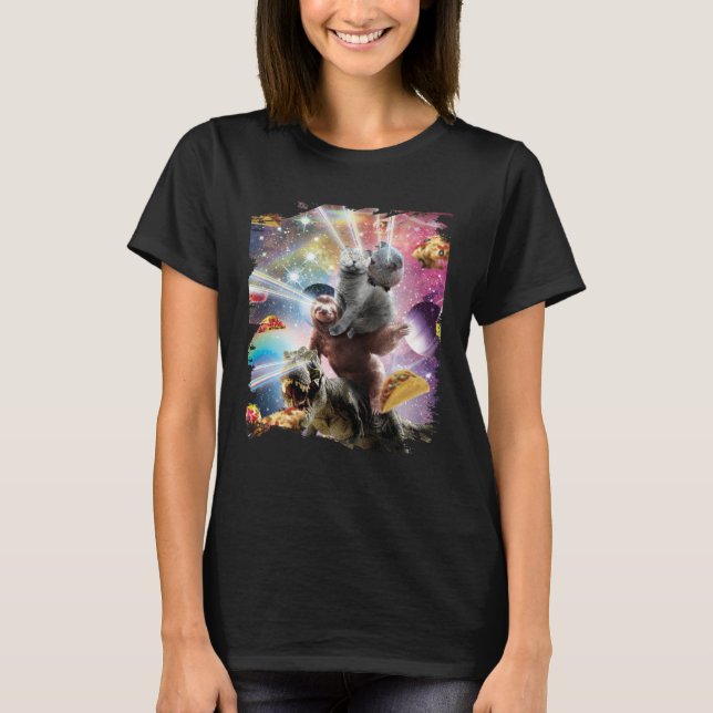 Laser Eyes Space Guinea Pig Cat Sloth Dinosaur T Shirt (Framsida)