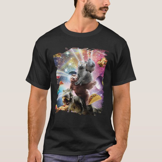 Laser Eyes Space Guinea Pig Cat Sloth Dinosaur T Shirt (Framsida)