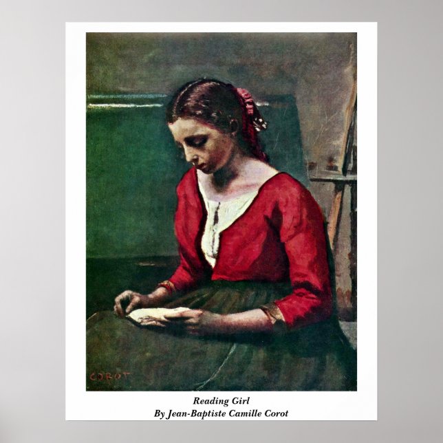 Läser flicka av Jean-Baptiste Camille Corot Poster (Framsidan)