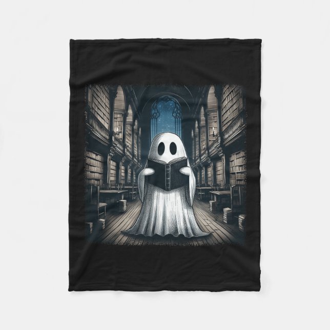 Läser Ghost Bibliotek Halloween Librarian Bok Lov Fleecefilt (Framsidan)