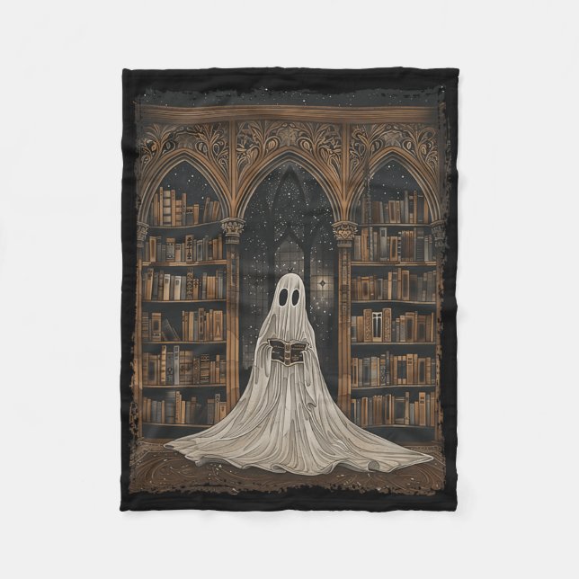 Läser Ghost Bibliotek Halloween Librarian Bok Lov Fleecefilt (Framsidan)
