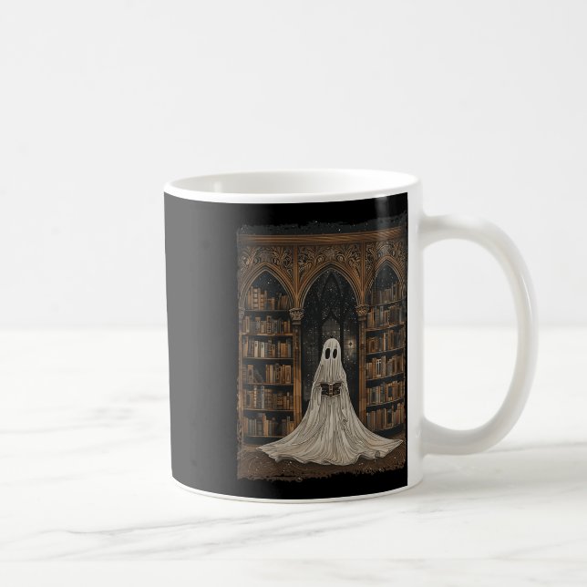 Läser Ghost Bibliotek Halloween Librarian Bok Lov Kaffemugg (Höger)