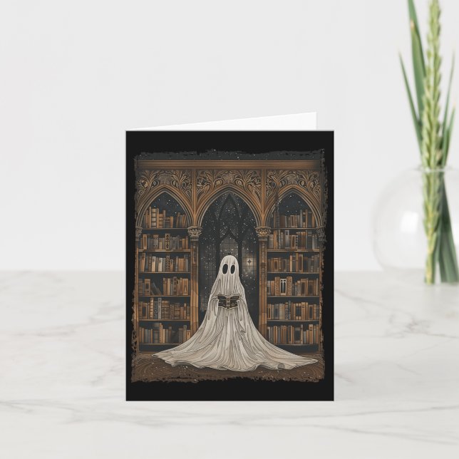 Läser Ghost Bibliotek Halloween Librarian Bok Lov Kort (Framsida)