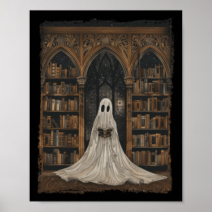 Läser Ghost Bibliotek Halloween Librarian Bok Lov Poster