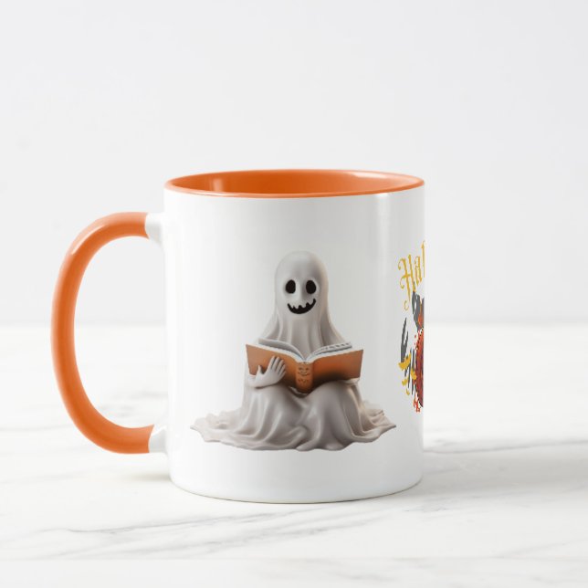 Läser Ghost och Pumpkin" Halloween Mugg (Vänster)