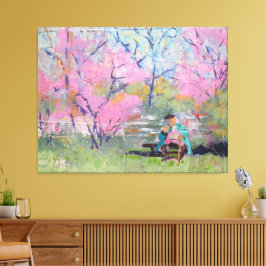 Läser Hennes Brev Redbuds / Konstnär Larry Lerew Canvastryck