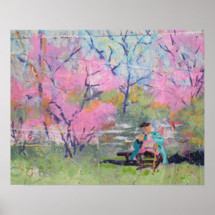 Läser Hennes Brev Redbuds / Konstnär Larry Lerew Poster