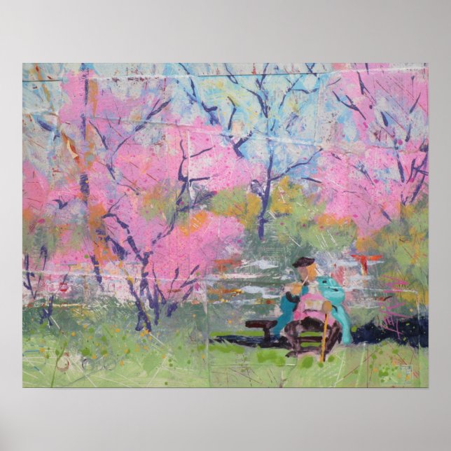 Läser Hennes Brev Redbuds / Konstnär Larry Lerew Poster (Framsidan)