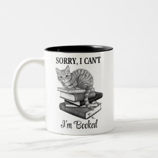 Läser Katt Jag är Bokad Svart och Vitt Två-Tonad Mugg
