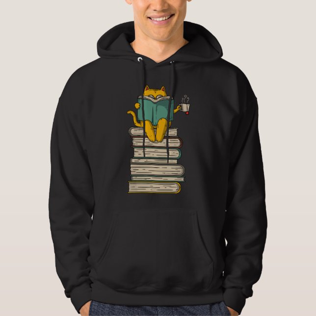 Läser katt - Rolig bok & teälskare Hoodie (Framsida)