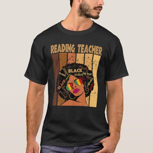 Läser lärare Afro African American Black Histor T Shirt (Framsida)