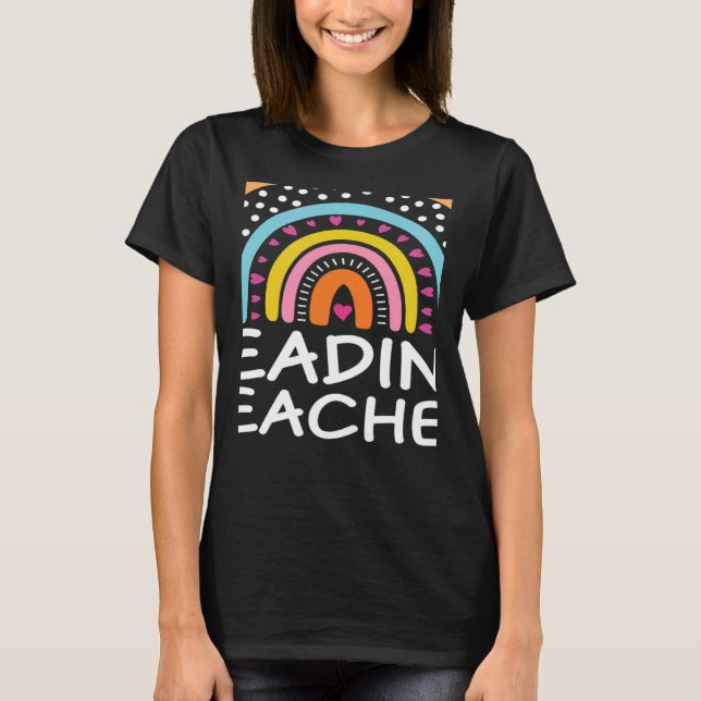 Läser lärare Boho Rainbow Back to school Apprec T Shirt (Framsida)