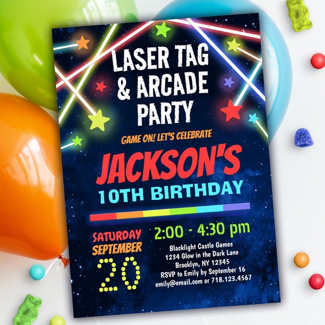 Laser Märkre & Arcade Birthday Call for Boys Inbjudningar (Skapare uppladdad)