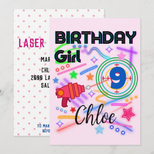 Laser Märkre Birthday Girl Party Colorful Inbjudningar