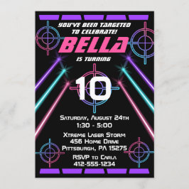 Laser Märkre Girls Neon Rosa Lila Beams Birthday Inbjudningar