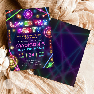 Laser Märkre Neon Glow Arcade Party Girl Birthday Inbjudningar