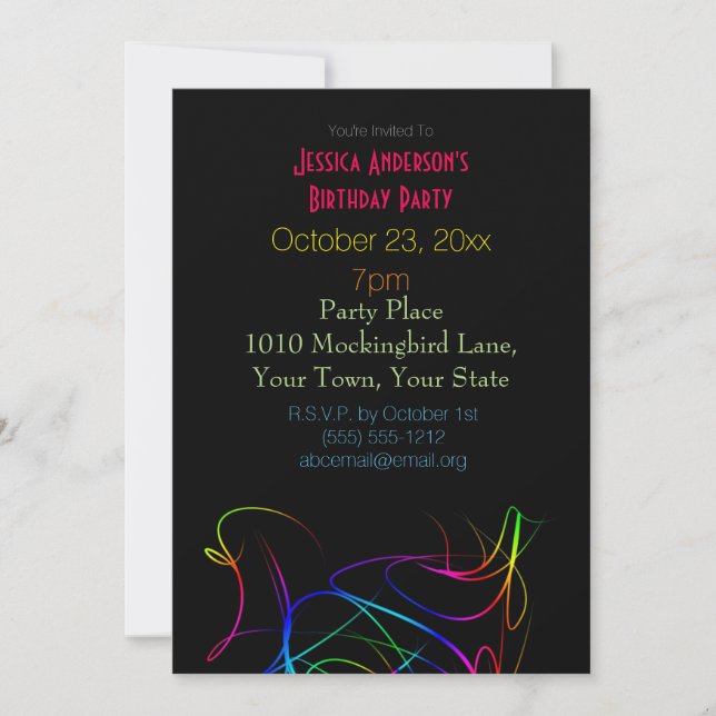 Laser Neon Ljus Birthday Inbjudningar (Framsida)