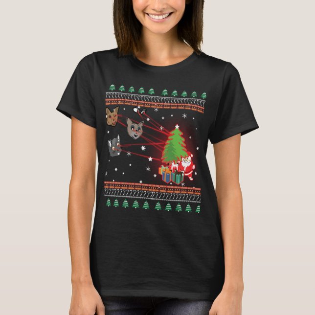 Laser Öga Cat Ugly jul Ljus Sweater T Shirt (Framsida)