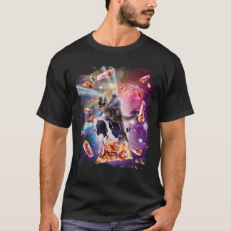 Laser Öga Space-katt på Dinosaur Cow Rainbow T Shi T Shirt